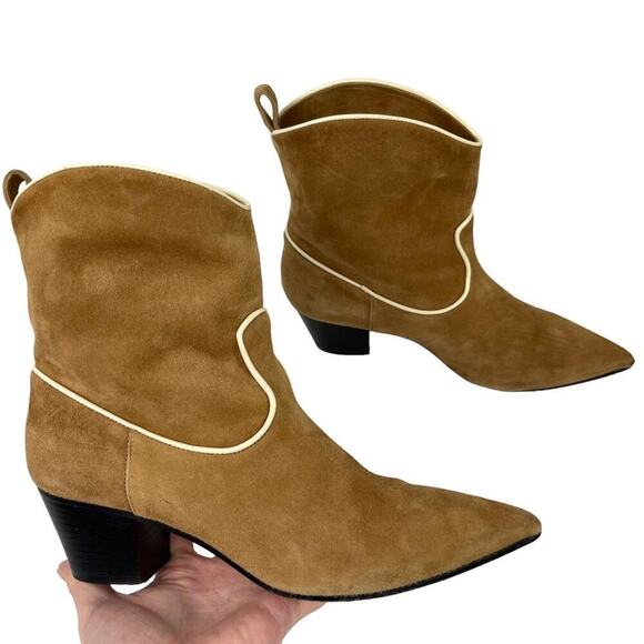 L`autre Chose Women's Leather Suede Pointed Western Heel Ankle Boots Size 38 Tan - Picture 6 of 15